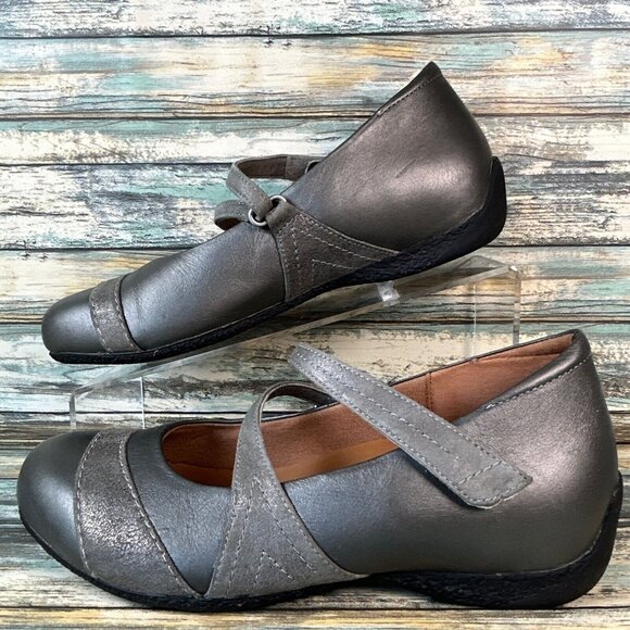 Ziera Mary Janes Womens Size 9/39.5 Gray Leather Adjustable Strap Wedge Shoes - Picture 2 of 14